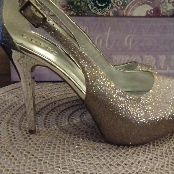 Guess Hondo Glitter Open Toe Heels - Picture 3 of 8